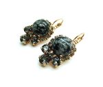 Earrings By Mariana Woman Snowflake Stone Mineral and Dark Grey Swarovski Crystals - Image 2