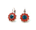 Earrings By Mariana Woman Flower Shape Blue Zircon and Fuchsia Swarovski Crystals - Image 3