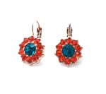 Earrings By Mariana Woman Flower Shape Blue Zircon and Fuchsia Swarovski Crystals - Image 2