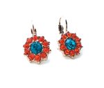 Earrings By Mariana Woman Flower Shape Blue Zircon and Fuchsia Swarovski Crystals