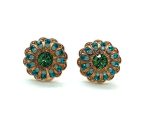 Earrings By Mariana Songbook Coll. Flower Shape Blue & Green Swarovski Crystals