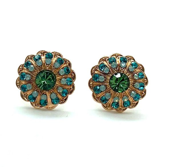 Earrings By Mariana Songbook Coll. Flower Shape Blue & Green Swarovski Crystals