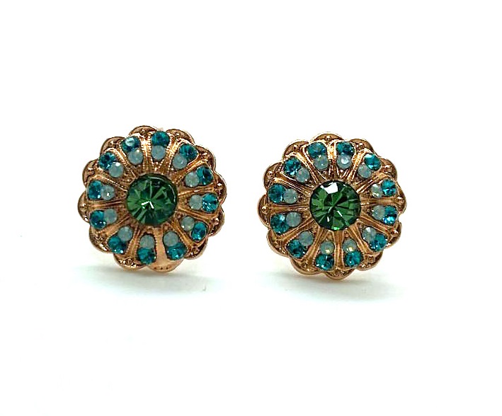 E-1189-1076-RG6 (3) Earrings By Mariana Songbook Coll. Flower Shape Blue & Green Swarovski Crystals - Image 1