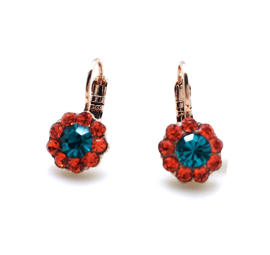E-1379-1077-RG6 (2) Mariana Earrings Red & Aqua Flower Swarovski Crystals Zambezi Africa Coll. - Image 1