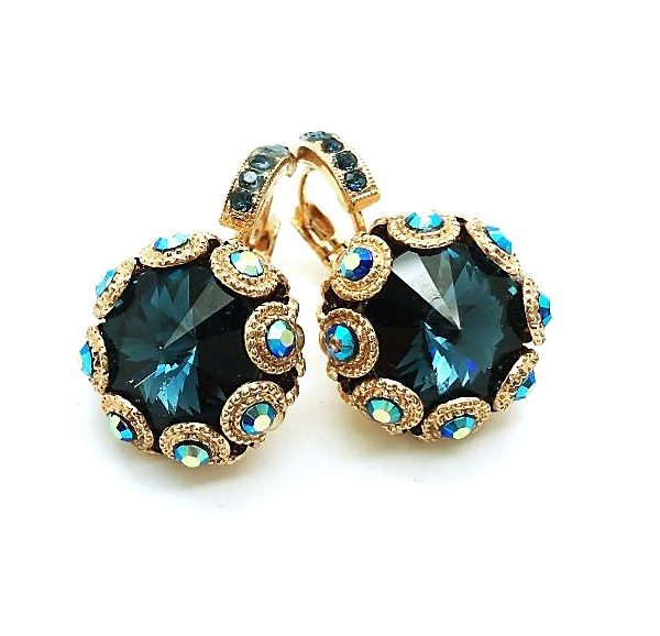 Mariana Earrings Montana Blue Flower Austrian Crystals Electra Odyssey Coll.