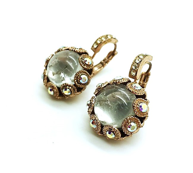 E-1386-M12-RG (3) Mariana Earrings Quartz Mineral & White Swarovski Crystals Flower Shape My Treasures Coll. - Image 1