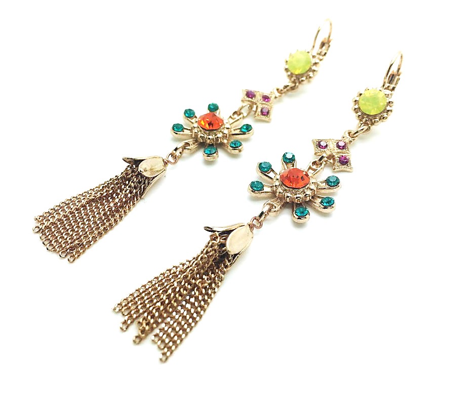 E-1412 1 1077 RG6 (2) Mariana Earrings Flower Orange Swarovski Crystal Madagascar Africa Coll. - Image 1