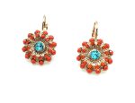 Earrings By Mariana Woman Flower Blue Zircon and Red Swarovski Crystals