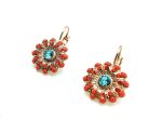Earrings By Mariana Woman Flower Blue Zircon and Red Swarovski Crystals - Image 3
