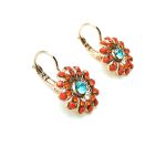 Earrings By Mariana Woman Flower Blue Zircon and Red Swarovski Crystals - Image 2