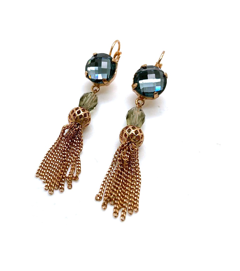E-1423-5-1083-RG6 (3) Mariana Earrings Drop Grey & Bronze Faceted Swarovski Crystals Odyssey Coll. - Image 1