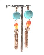 Mariana Earrings Drop Turquoise & Orange Austrian Crystals Odyssey Coll. - Image 2