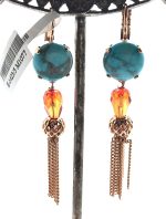 Mariana Earrings Drop Turquoise & Orange Austrian Crystals Odyssey Coll. - Image 3
