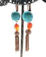 Mariana Earrings Drop Turquoise & Orange Austrian Crystals Odyssey Coll.