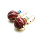 Mariana Earrings Large Dark Red & Blue AB Round Swarovski Crystals My Treasures Coll.