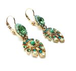 Earrings By Mariana Congo Africa Coll. Drop Flower Shape Green Swarovski Crystals - Image 3
