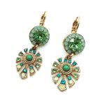 Earrings By Mariana Congo Africa Coll. Drop Flower Shape Green Swarovski Crystals
