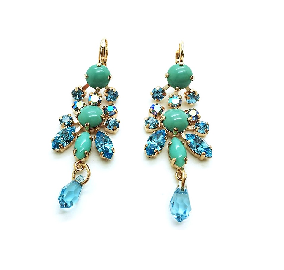 E-1529-M2672-RG6 (1) Earrings By Mariana Woman Beautiful chandelier Turquoise and Blue Swarovski Crystals - Image 1
