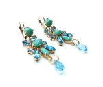 Earrings By Mariana Woman Beautiful chandelier Turquoise and Blue Swarovski Crystals - Image 2