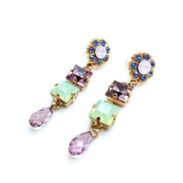 Mariana Earrings Chandelier Pink,Purple & Green Swarovski Crystals California Dreaming Songbook Coll.