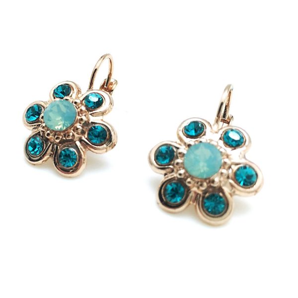 Mariana Earrings Flower Shape Light Blue & Mint Swarovski Crystals Congo Africa Coll.