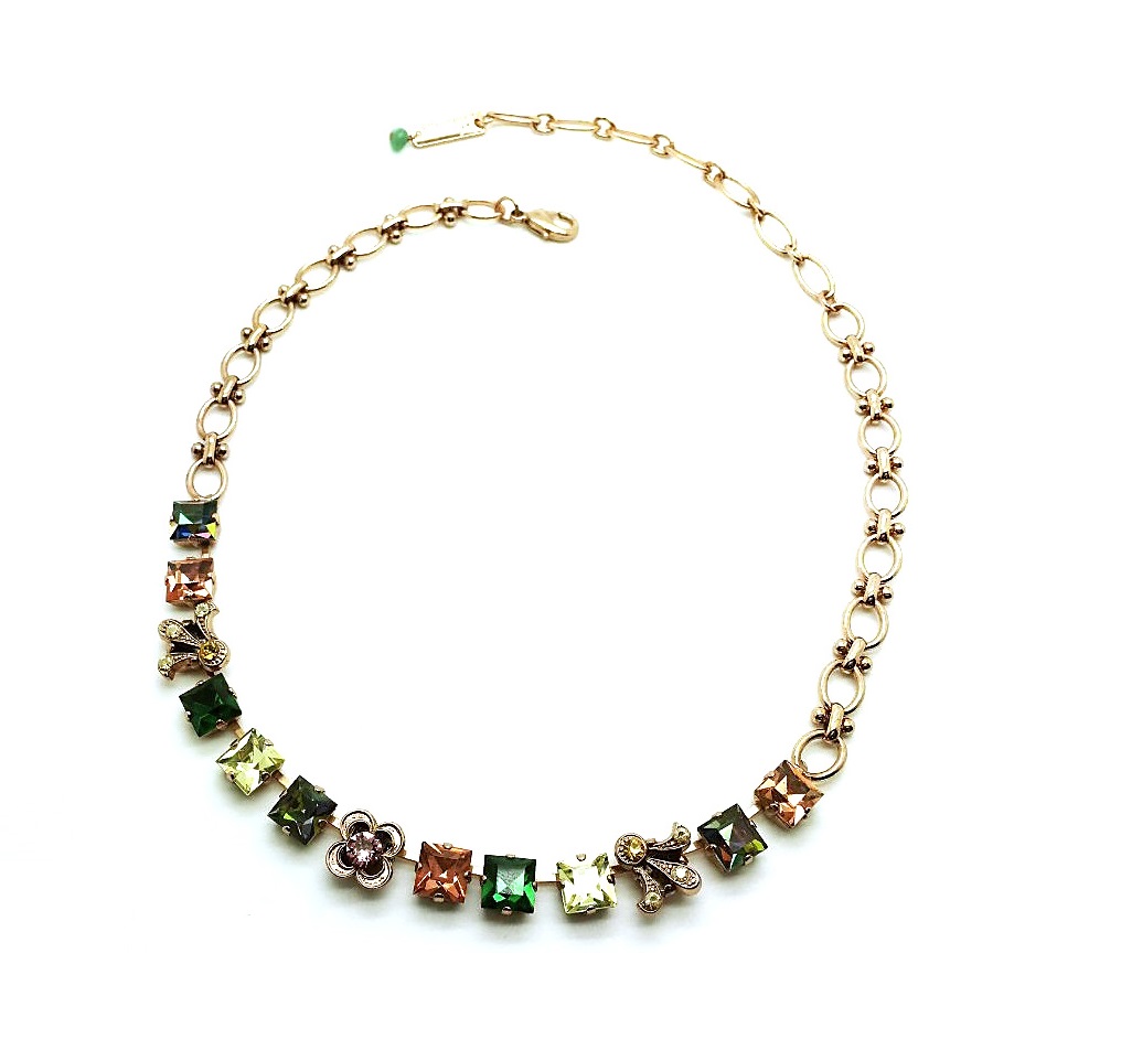 N-3012-1-1002-RG (2) Mariana Necklace Square & Flower Shape Austrian Crystals Imagine Nostalgia Coll. - Image 1
