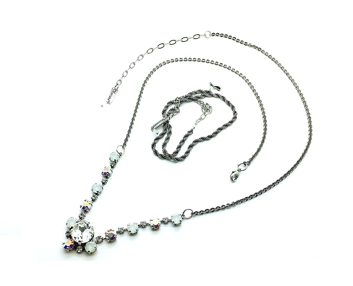 N-3036-1-001-SP (1) Mariana Pendant Necklace White & Clear & Dual Swarovski Crystals On A Clear Day Inspiration Coll. - Image 1