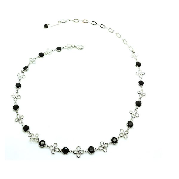 Mariana Necklace Beautiful Silver Clover & Round Black Swarovski Crystal My Treasures Coll.