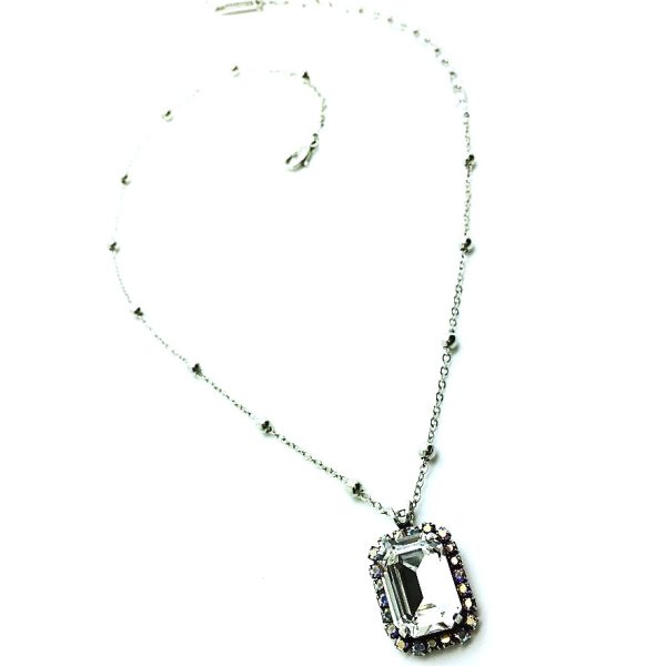 Mariana Pendant Necklace Lovely Rectangular Clear Crystal Swarovski On A Clear Day Sweet Summer Coll. SP Plated