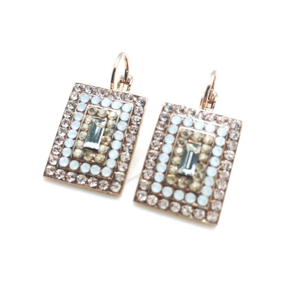 Earrings By Mariana Oasis Silk Road Coll. Rich Rectangle Shape Clear, Silver & Light Blue Austrian Crystals