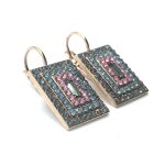 Earrings By Mariana Madagascar Africa Coll. Rectangle Gray Rose & Blue Swarovski Crystals - Image 3