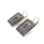 Earrings By Mariana Madagascar Africa Coll. Rectangle Gray Rose & Blue Swarovski Crystals - Image 2