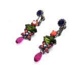 Mariana Earrings Rich Flower Shape Purple & Olive Green Swarovski Crystal Jade Silk Road Coll.