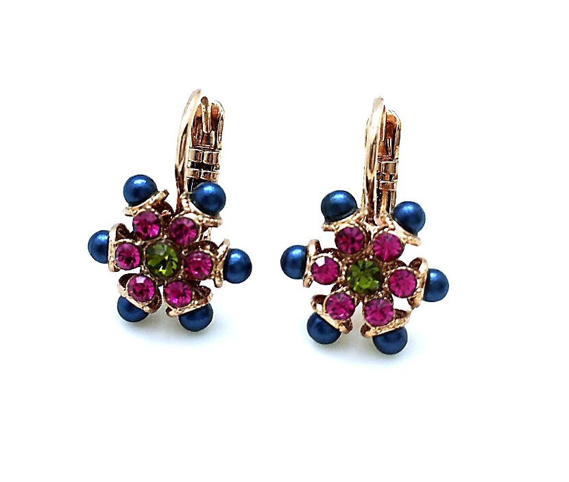 E-1005-1-4801-RG6 (3) Mariana Earrings Beautiful Flower Shape Blue Swarovski Crystal Purple Rain Cocktail Hour Coll. - Image 1