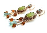 Earrings By Mariana Woman Drop Green Aventurine Mineral and Honey Swarovski Crystals - Image 2