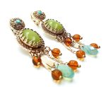 Earrings By Mariana Woman Drop Green Aventurine Mineral and Honey Swarovski Crystals - Image 3