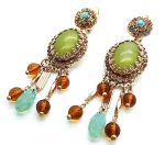 Earrings By Mariana Woman Drop Green Aventurine Mineral and Honey Swarovski Crystals