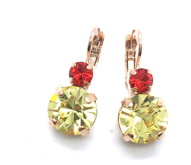 E-1037-227213-RG6 (2) Earrings By Mariana My Treasures Coll. Beautiful Light Siam & Jonquil Swarovski Crystals - Image 1