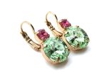 Earrings By Mariana Woman Beautiful Round Chrysolite and Rose Swarovski Crystals - Image 3