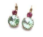Earrings By Mariana Woman Beautiful Round Chrysolite and Rose Swarovski Crystals - Image 2
