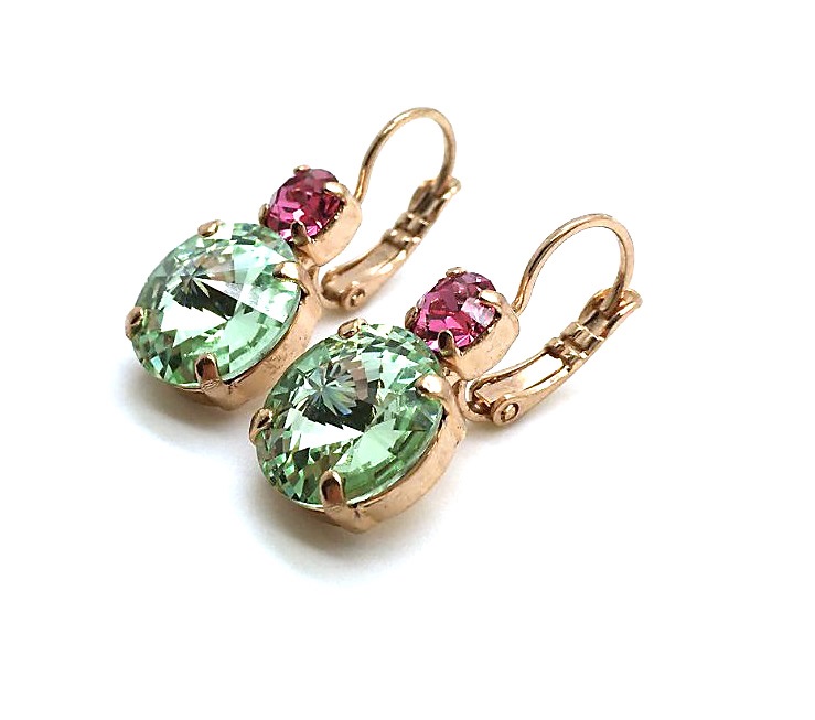 E-1037R-209238-RG (3) Earrings By Mariana Woman Beautiful Round Chrysolite and Rose Swarovski Crystals - Image 1