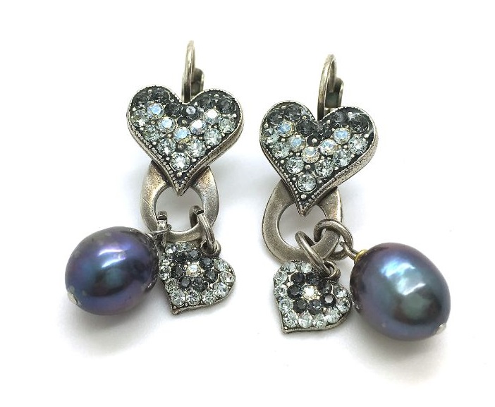 E-1039-M1080-SP (2) Mariana Earrings Pyrite Mineral & Heart Shape Swarovski Crystal Zulu Africa Coll. - Image 1