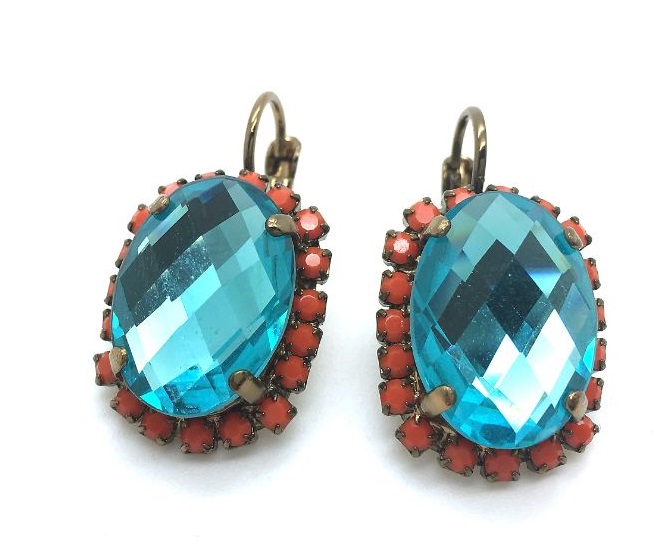 E-1090-1-1104-EG (2) Earrings By Mariana St Bart's Caribbean Life Coll. Faceted Light Blue Oval Shape Austrian Crystal - Image 1