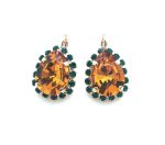 Mariana Earrings Beautiful Brown Maple & Dark Green Pair Shape Swarovski Crystals Silk Road Coll.
