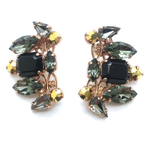 Mariana Earrings Green Marquise & Black Rectangle Austrian Crystal Courage Inspiration Coll.