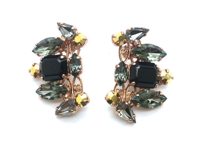E-1102-1-280-5-RG (2) Mariana Earrings Green Marquise & Black Rectangle Austrian Crystal Courage Inspiration Coll. - Image 1