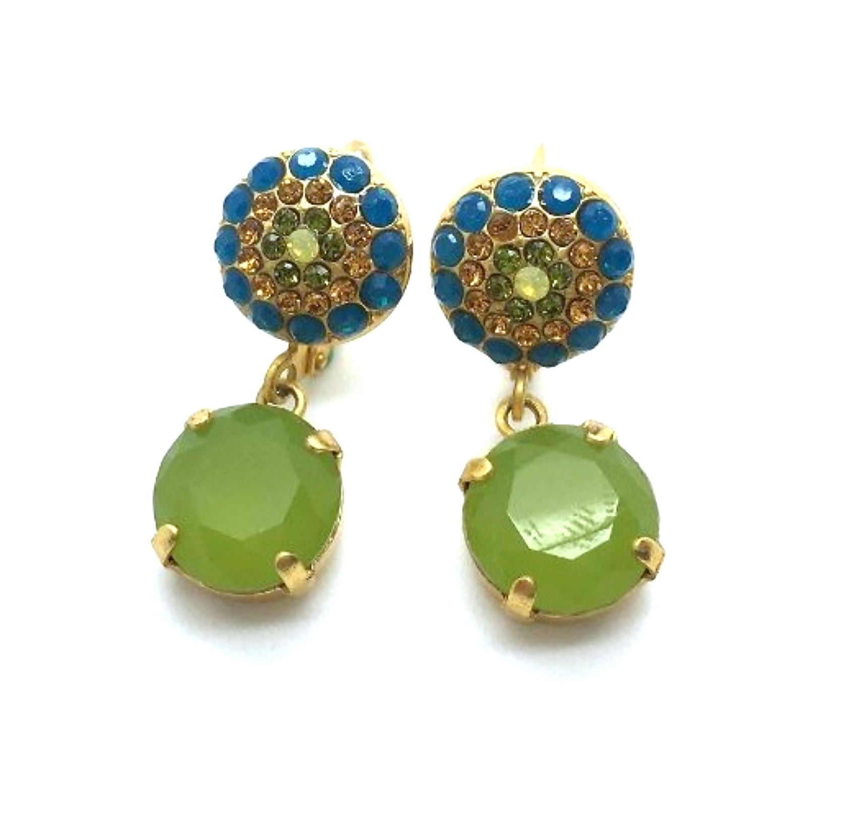 E-1141-1-1058-MY1 (2) Earrings By Mariana Woman Rich Drop Beautiful Light Olive Green Swarovski Crystals - Image 1