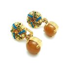 Mariana Earrings Round Shape Beautiful Jasper Mineral & Brown Swarovski Crystal Kalahari Africa Coll.