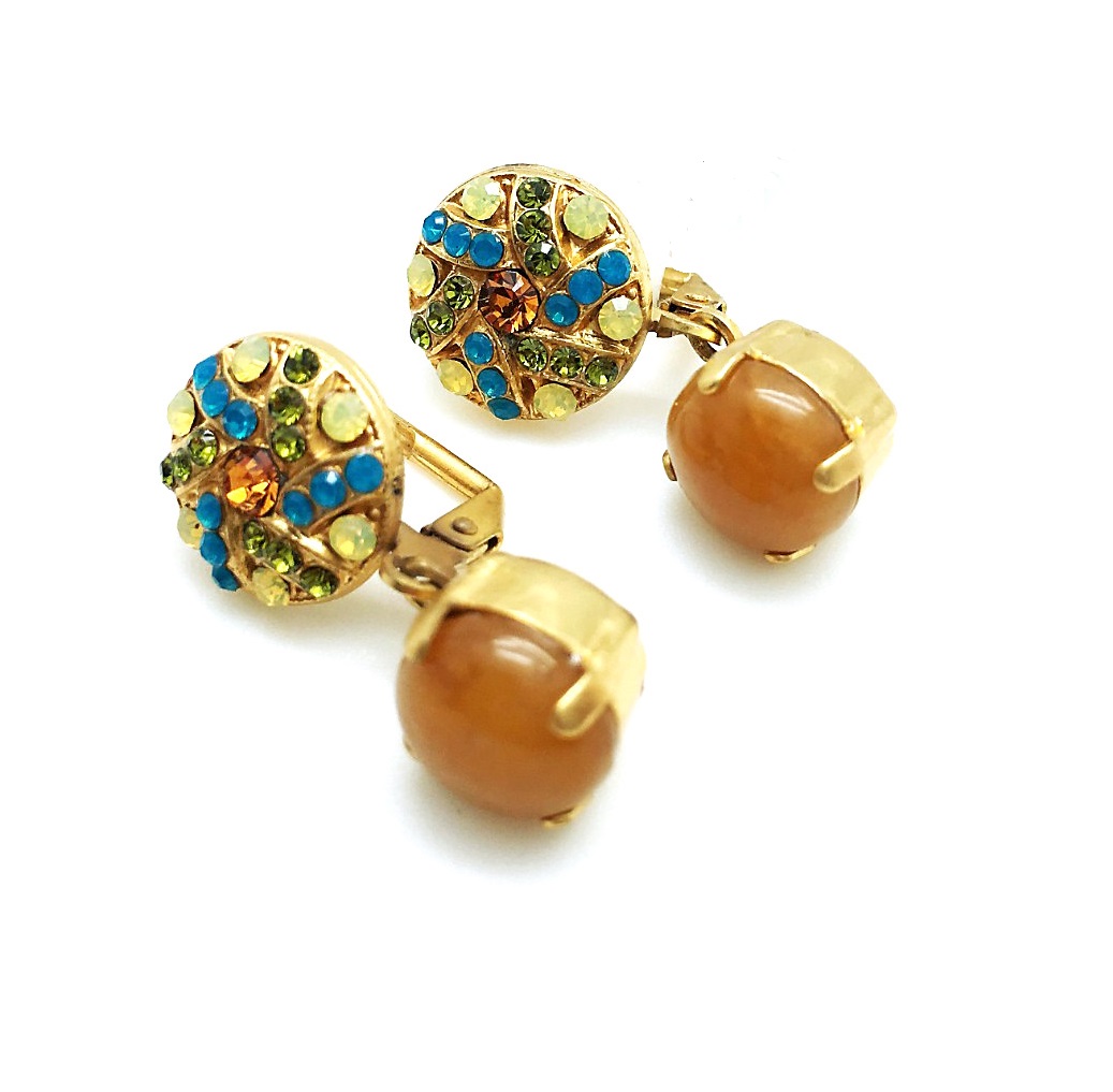 E-1259-2-M1058-RG6 (3) Mariana Earrings Round Shape Beautiful Jasper Mineral & Brown Swarovski Crystal Kalahari Africa Coll. - Image 1