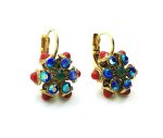 Earrings By Mariana Woman Beautiful Flower Dark Green and Blue Swarovski Crystals - Image 3